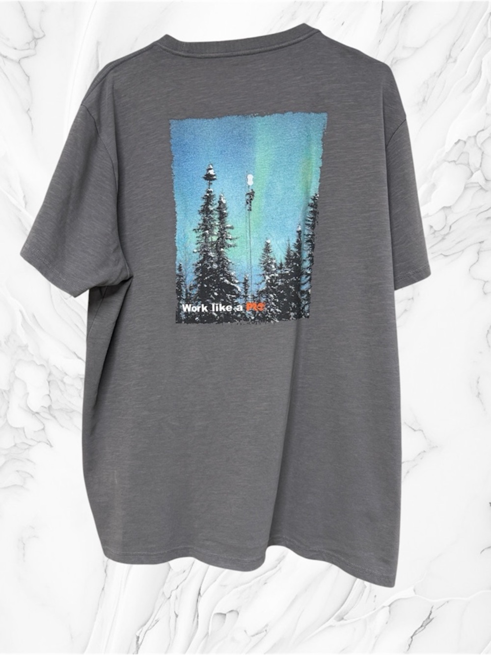 Timberland PRO Gray Short-Sleeve Tee Blue-Green Forest Graphic XXL athletic fit